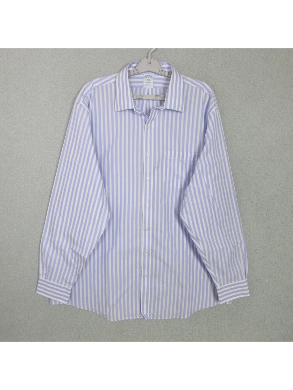 Brooks Brothers Shirt Mens 18 36-37 Lavender Stripe Long Sleeve Cotton Non-Iron